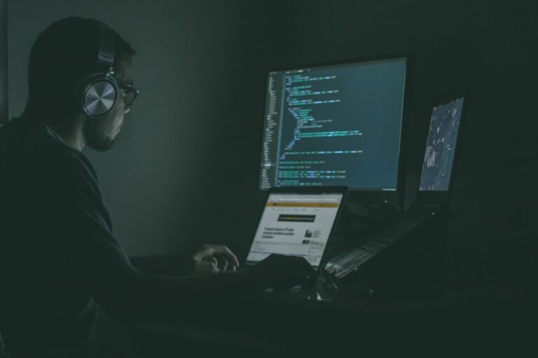 Programmer coding at night